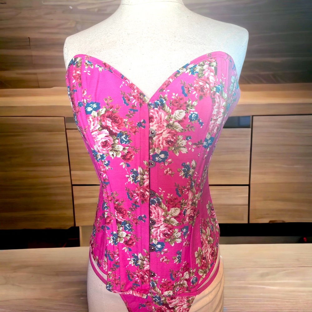 Women’s Pink flower print top corset shape wear women’s plus